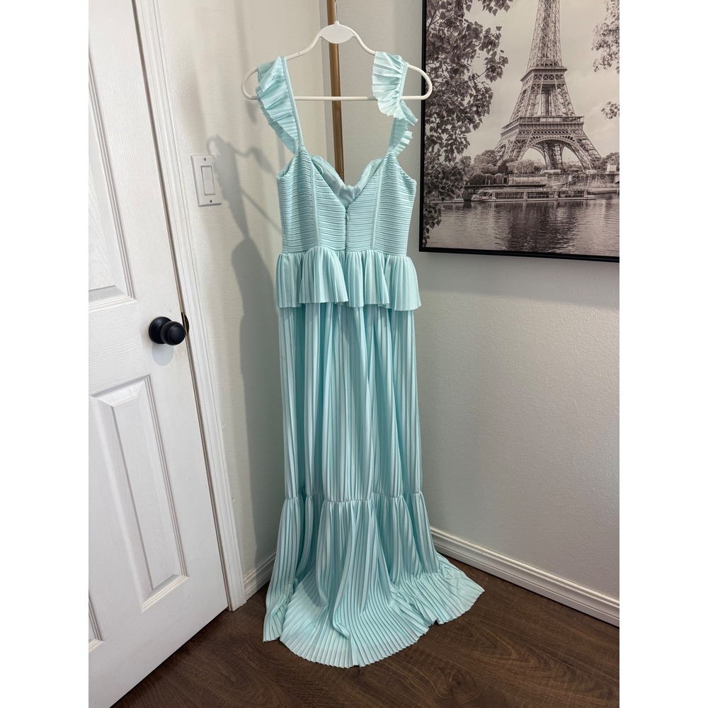 ASOS‎ DESIGN Pleated Ruffle Maxi Dress Mint Green Strappy Tiered Occasion